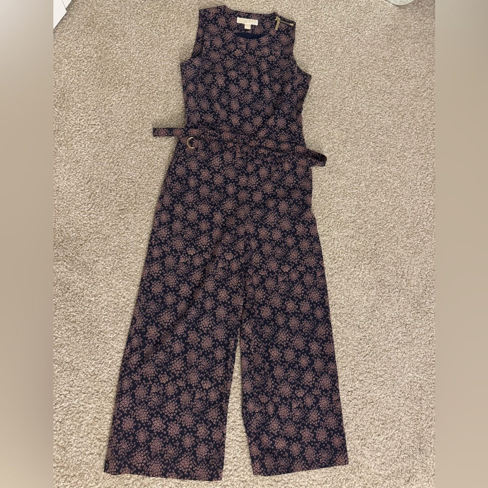 Michael Kors Floral Sleeveless Jumpsuit - Black and Purple